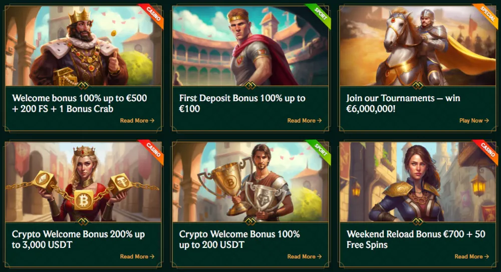 Bonus di deposito Casinia inclusi un pacchetto di benvenuto e un'offerta di ruota bonus.